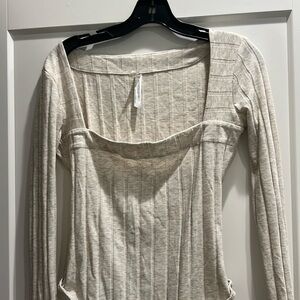 Free People square neck bodysuit size M ivory marl color